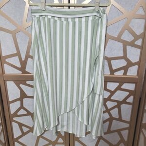 NWT LOFT Green and White Striped High Low Skirt